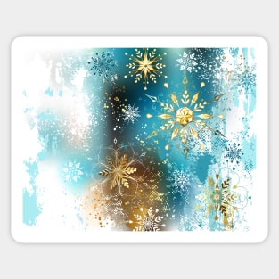 Blue background with Gold Snowflakes Sticker